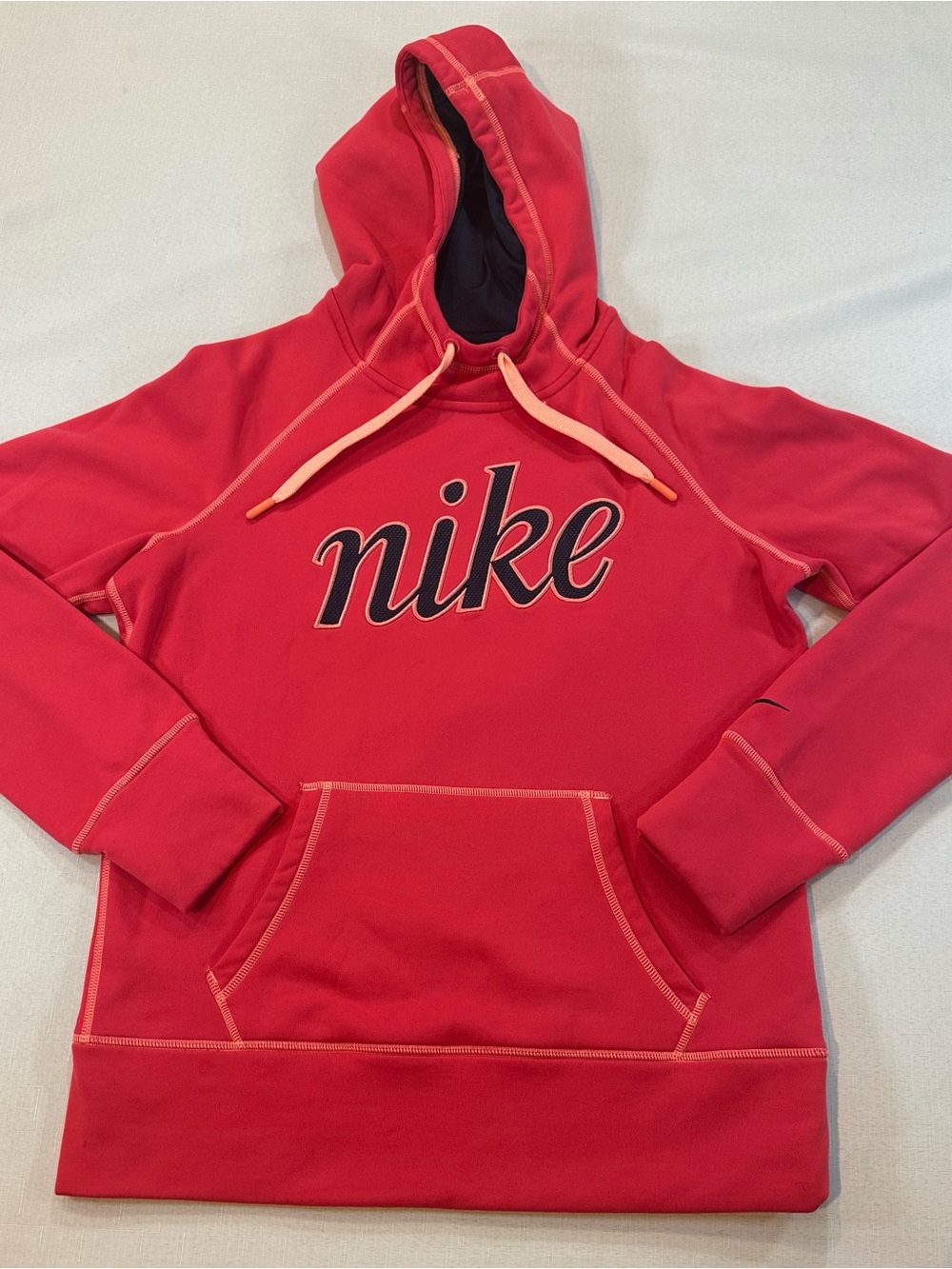 Nike Therma-FIT Coral Pink Script Logo Hoodie Size M